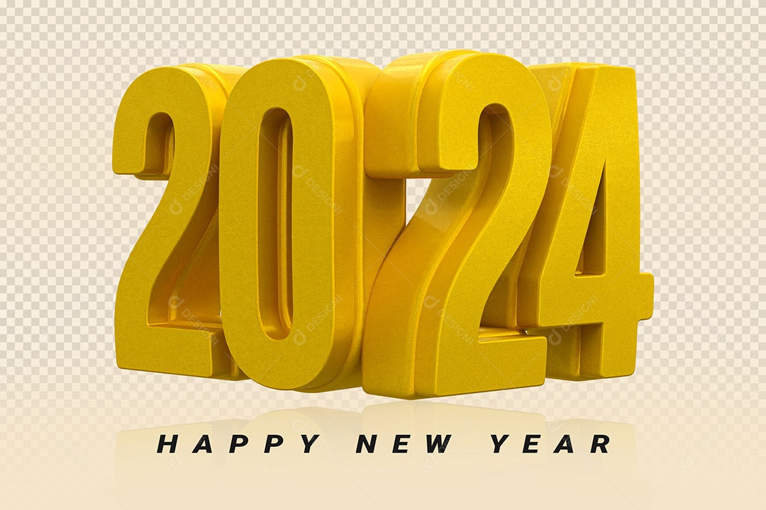 Número 3D 2024 Dourado Feliz Ano Novo Para Composição PSD