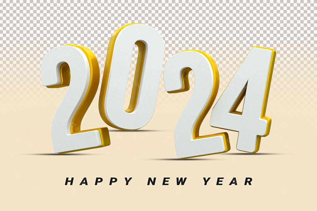 Número 3D 2024 Branco e Dourado Para Composição PSD