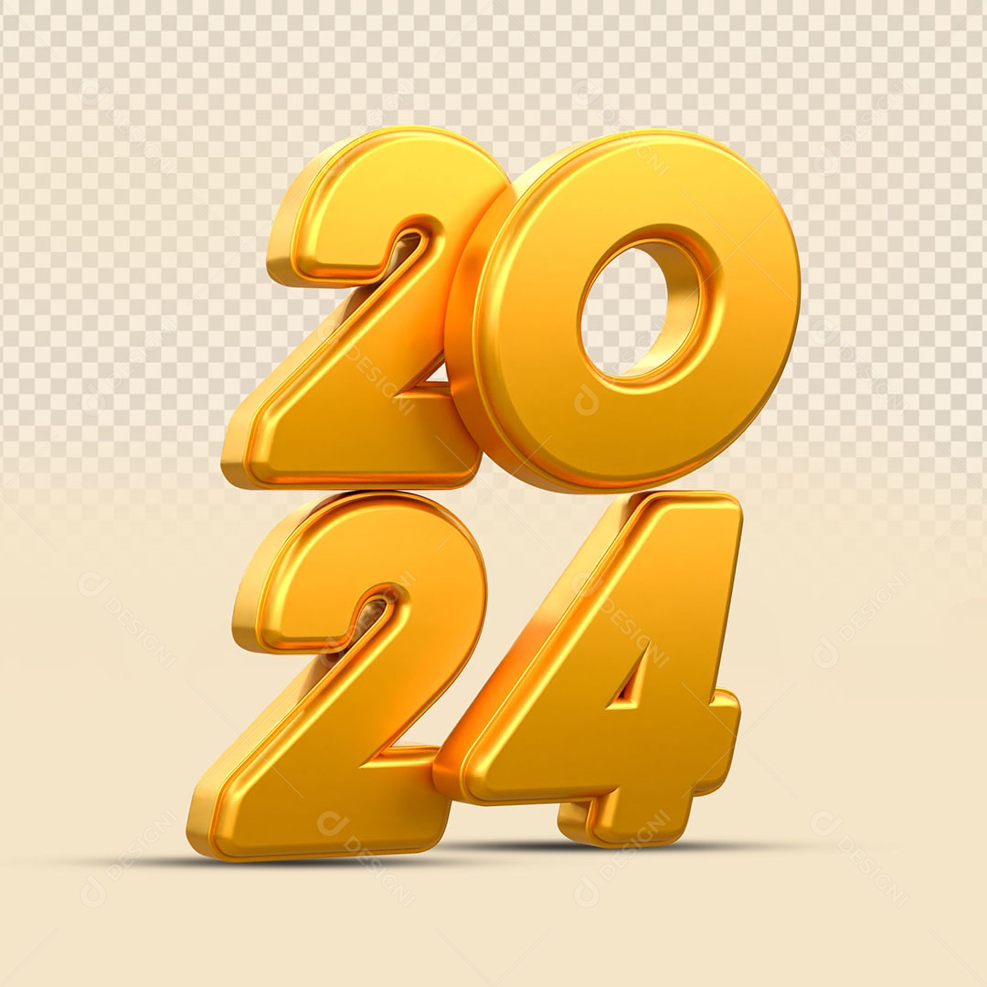 Número 3D 2024 Dourado Para Composição PSD