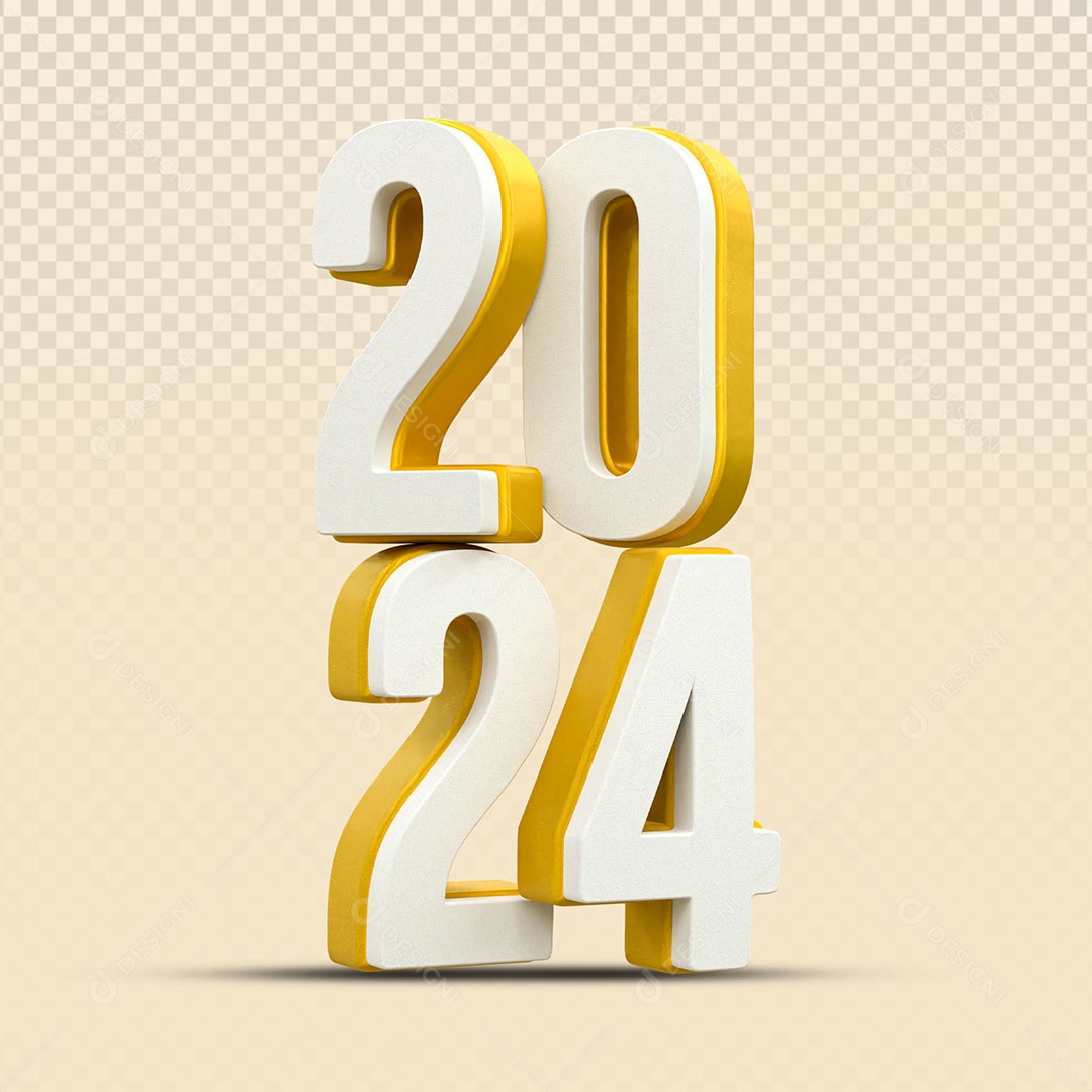 Número 3D 2024 Branco e Dourado Para Composição PSD