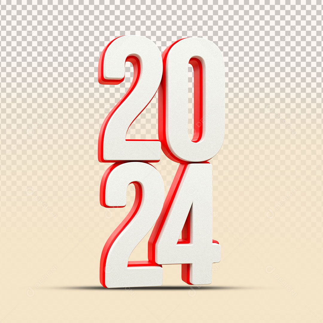 Red and White 3D Number 2024 For PSD Composition