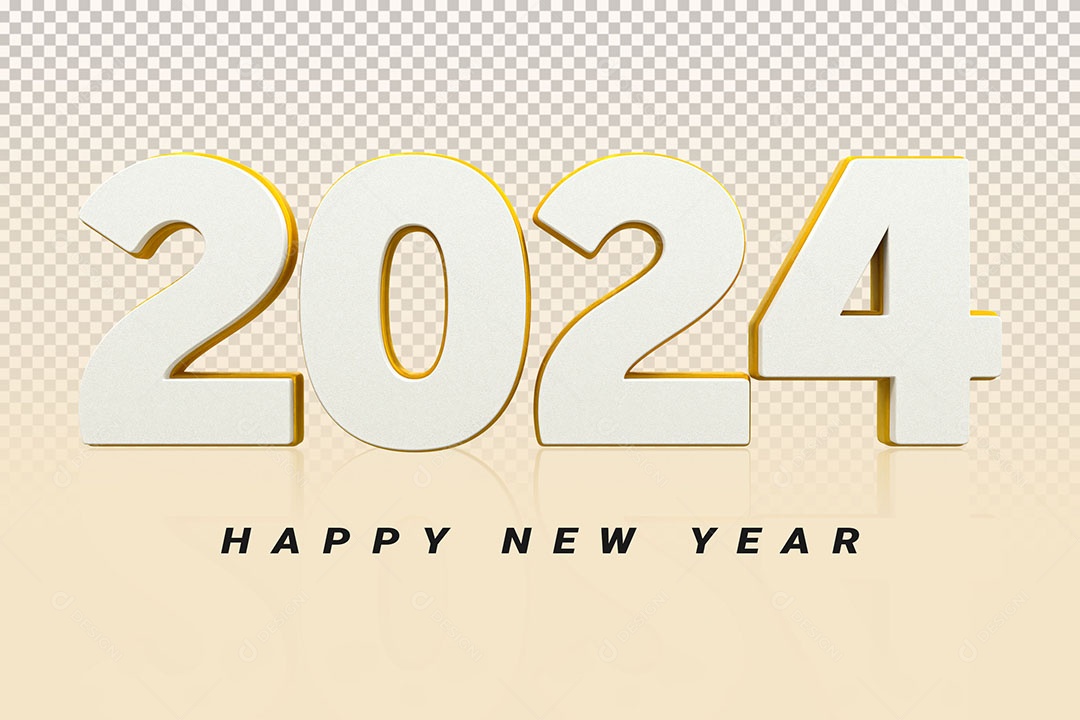 Número 3D 2024 Dourado e Branco Feliz Ano Novo Para Composição PSD