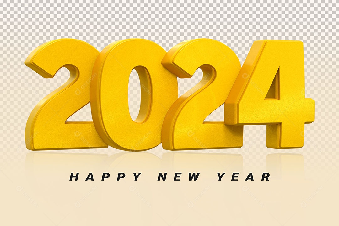 Número 3D 2024 Dourado Feliz Ano Novo Para Composição PSD