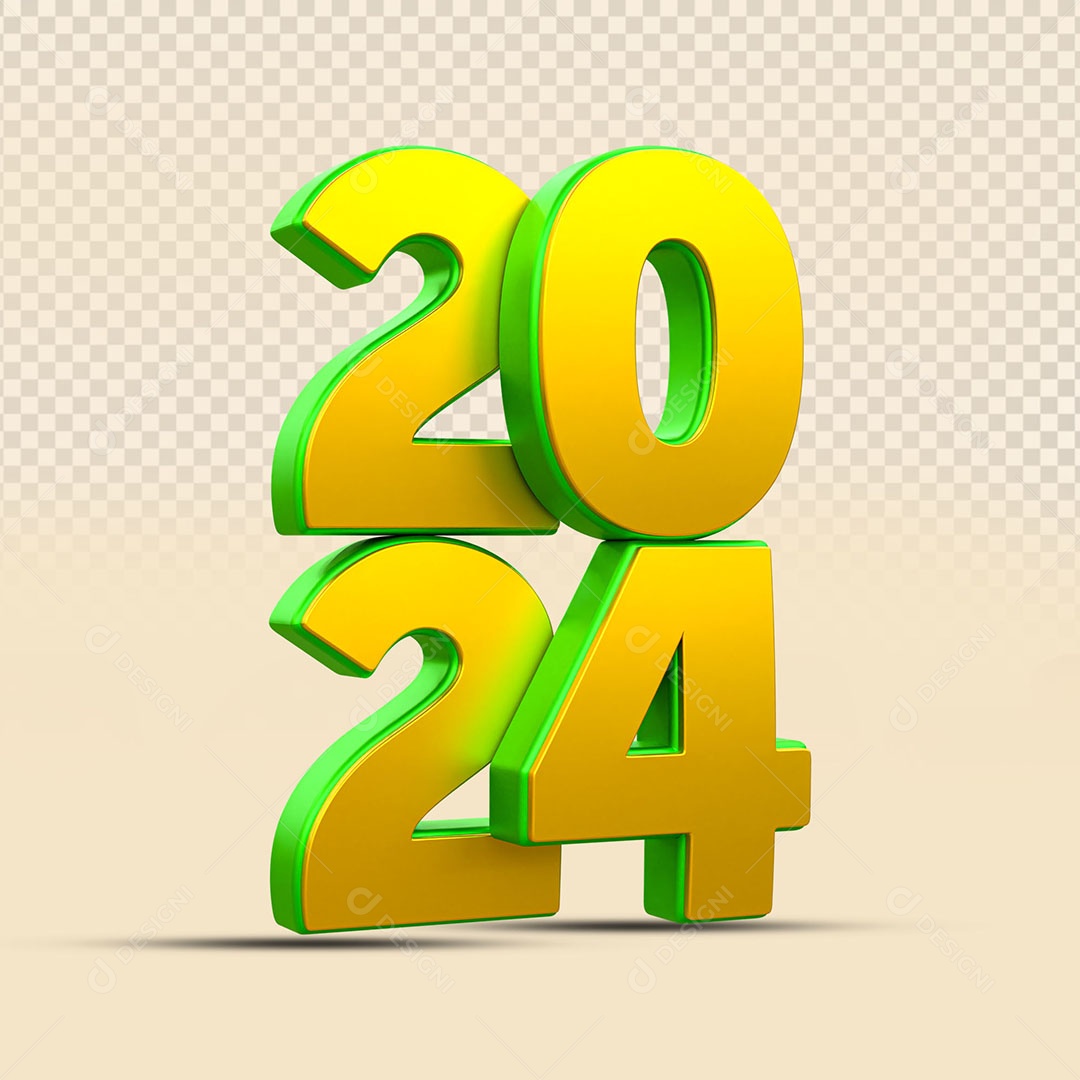 Número 3D 2024 Dourado e Verde Para Composição PSD