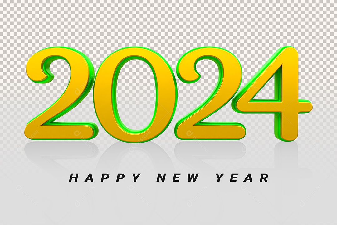 Número 3D 2024 Dourado e Verde Feliz Ano Novo Para Composição PSD