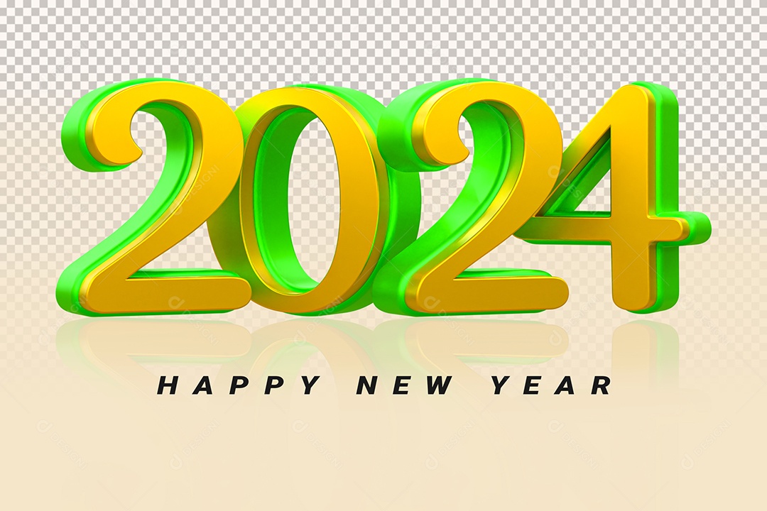 Número 3D 2024 Dourado e Verde Feliz Ano Novo Para Composição PSD