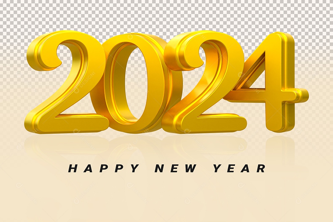 Número 3D 2024 Dourado Feliz Ano Novo Para Composição PSD