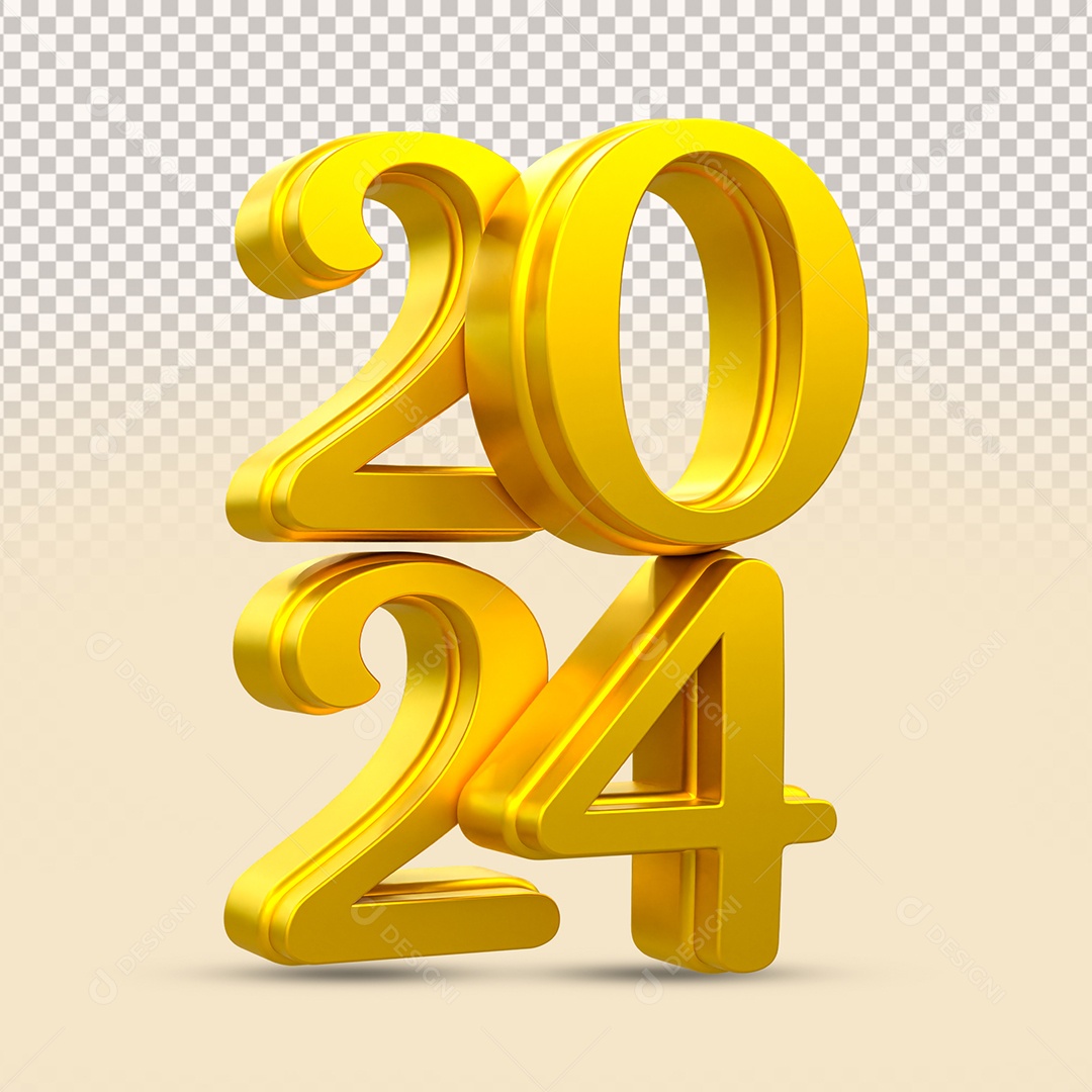 Número 3D 2024 Dourado Para Composição PSD