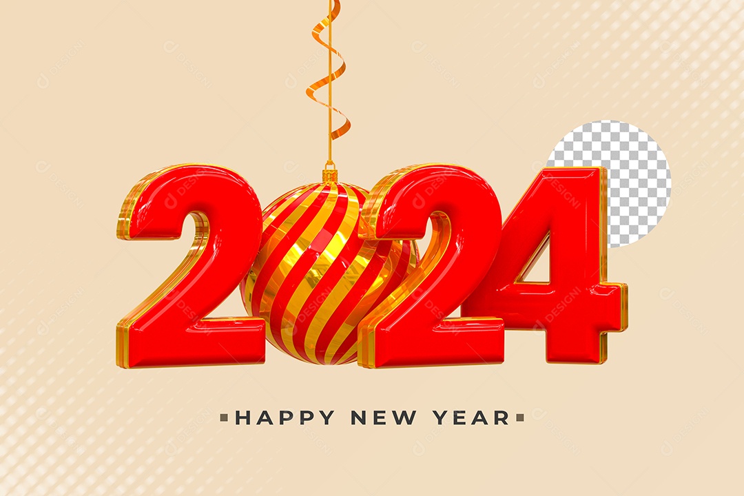 Número 3D 2024 Vermelho Feliz Ano Novo Para Composição PSD