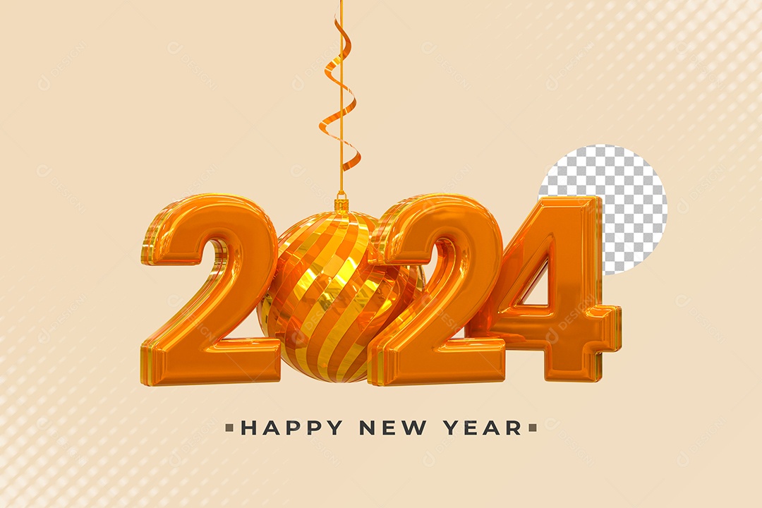 Número 3D 2024 Laranja Feliz Ano Novo Para Composição PSD