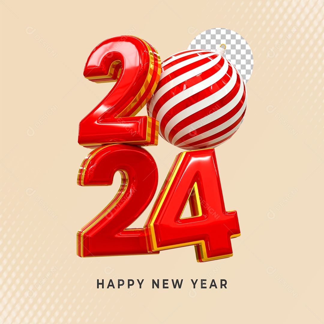 Número 3D 2024 Vermelho Feliz Ano Novo Para Composição PSD