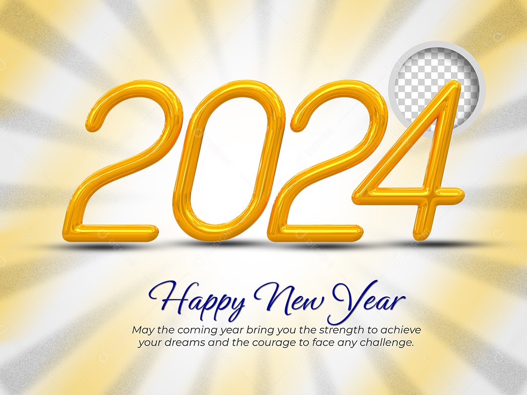 Número 3D 2024 Amarelo Feliz Ano Novo Para Composição PSD