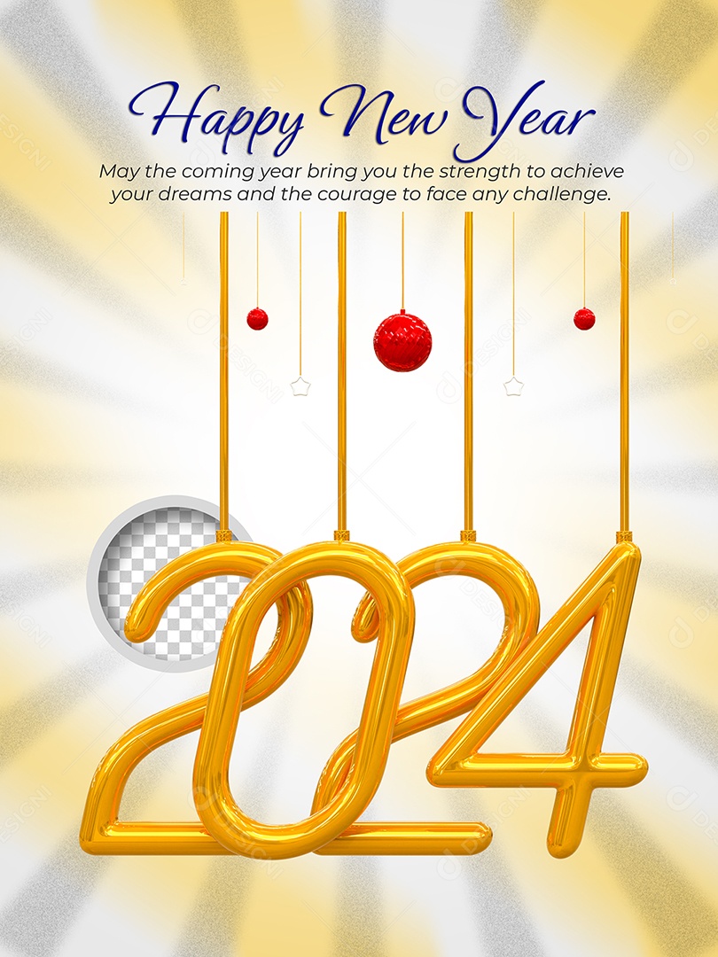 Número 3D 2024 Amarelo Feliz Ano Novo Para Composição PSD