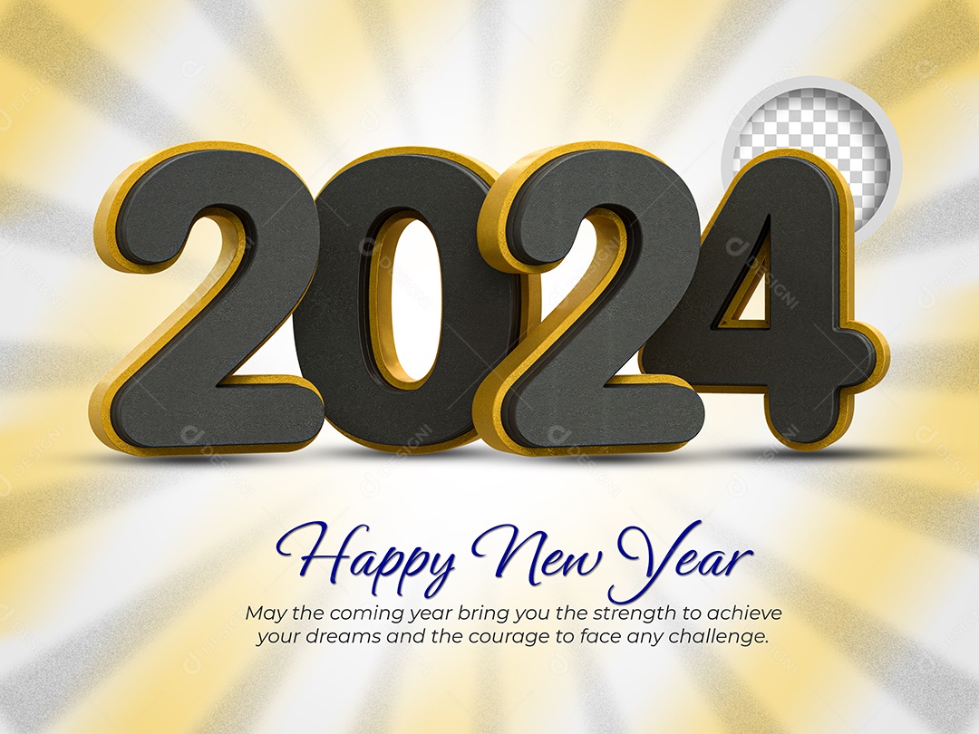 Número 3D 2024 Dourado e Preto Feliz Ano Novo Para Composição PSD