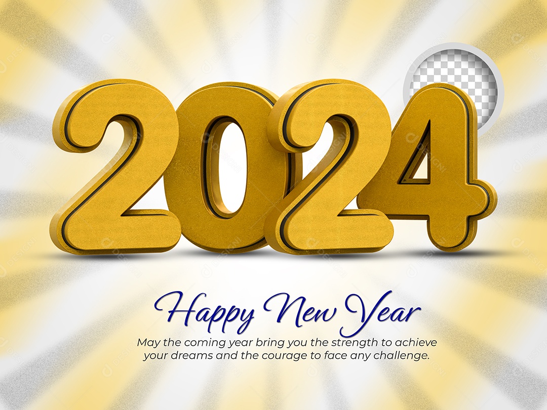 Número 3D 2024 Dourado Feliz Ano Novo Para Composição PSD