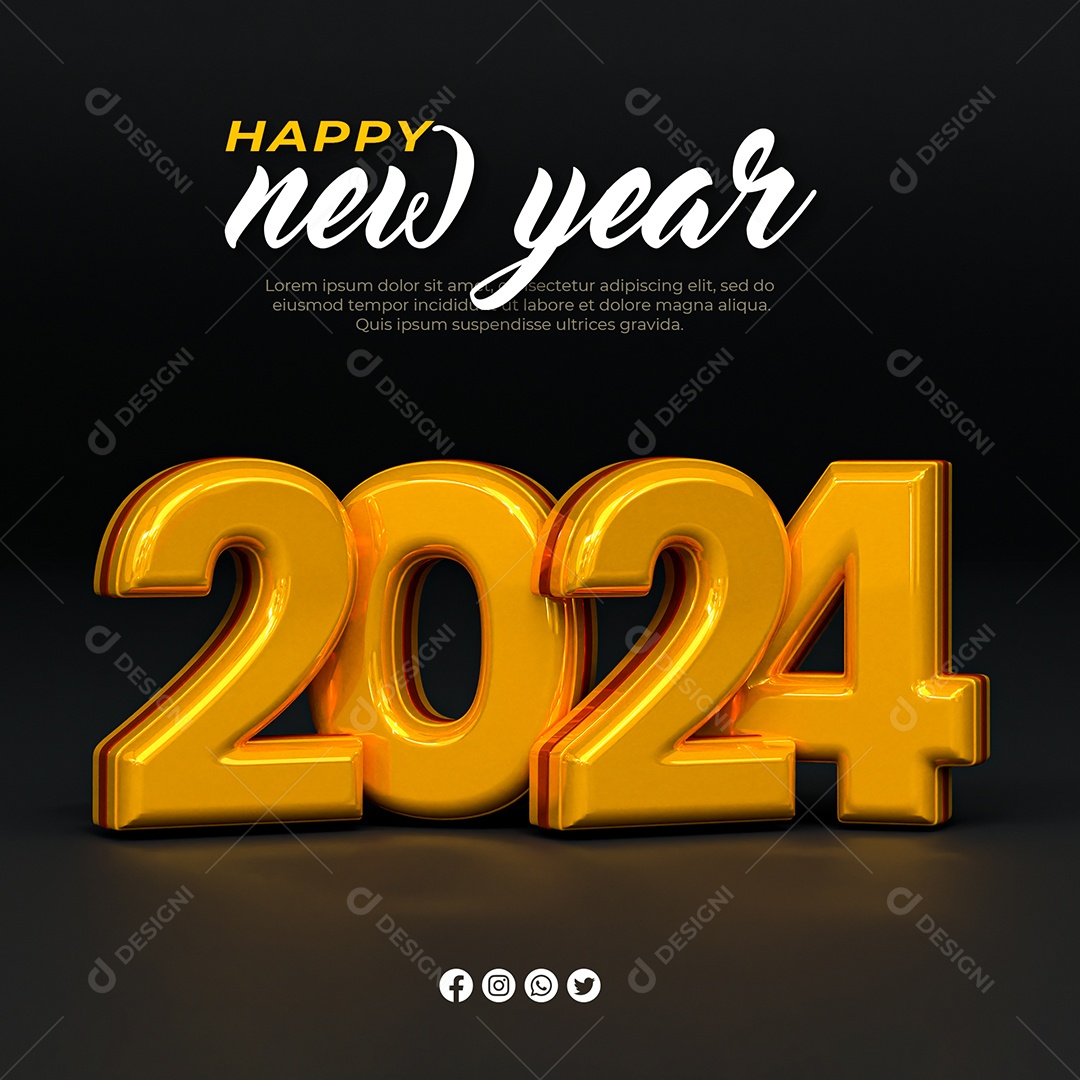 Social Media Feed Feliz Ano Novo 2024 PSD Editável