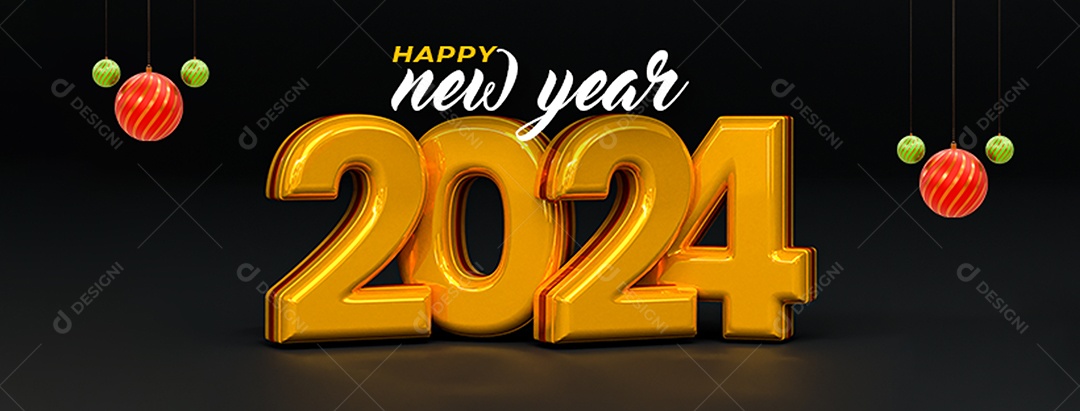 Social Media Banner Feliz Ano Novo 2024 PSD Editável