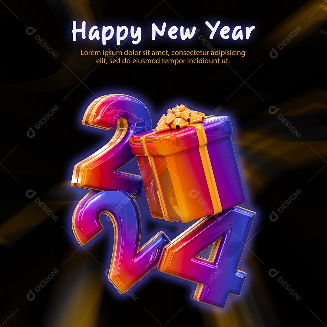 Número 3D 2024 Feliz Ano Novo Para Composição PSD