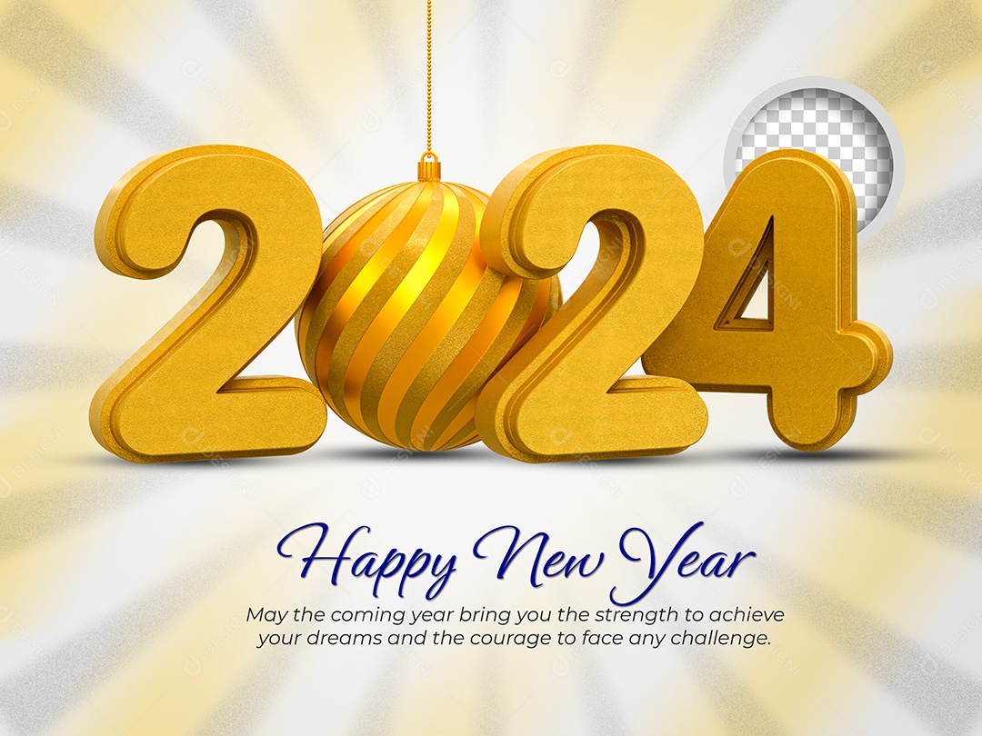 Número 3D 2024 Dourado Ano Novo Para Composição PSD