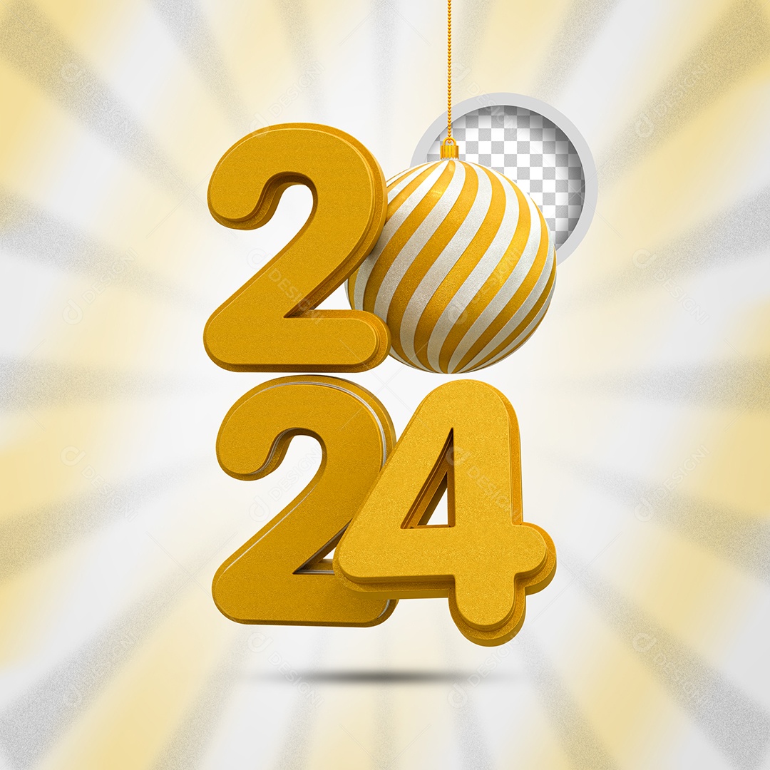 Número 3D 2024 Dourado Ano Novo Para Composição PSD
