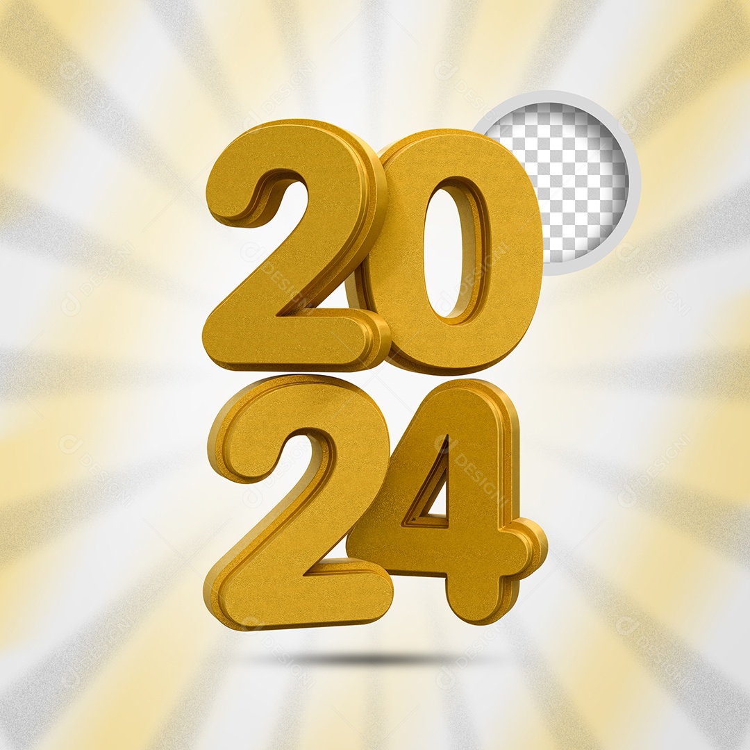 Número 3D 2024 Dourado Ano Novo Para Composição PSD