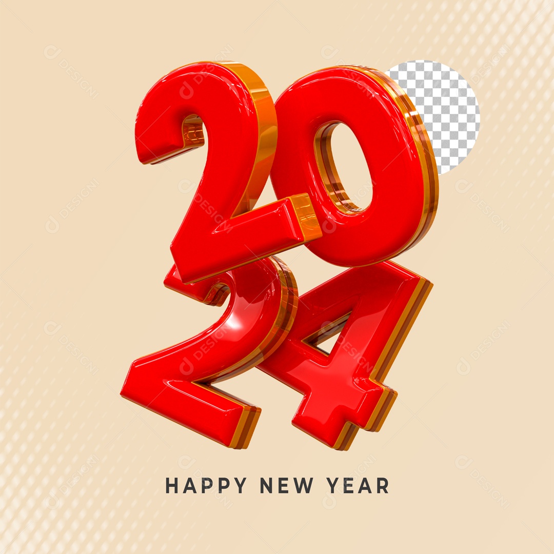 Número 3D 2024 Vermelho Ano Novo Para Composição PSD