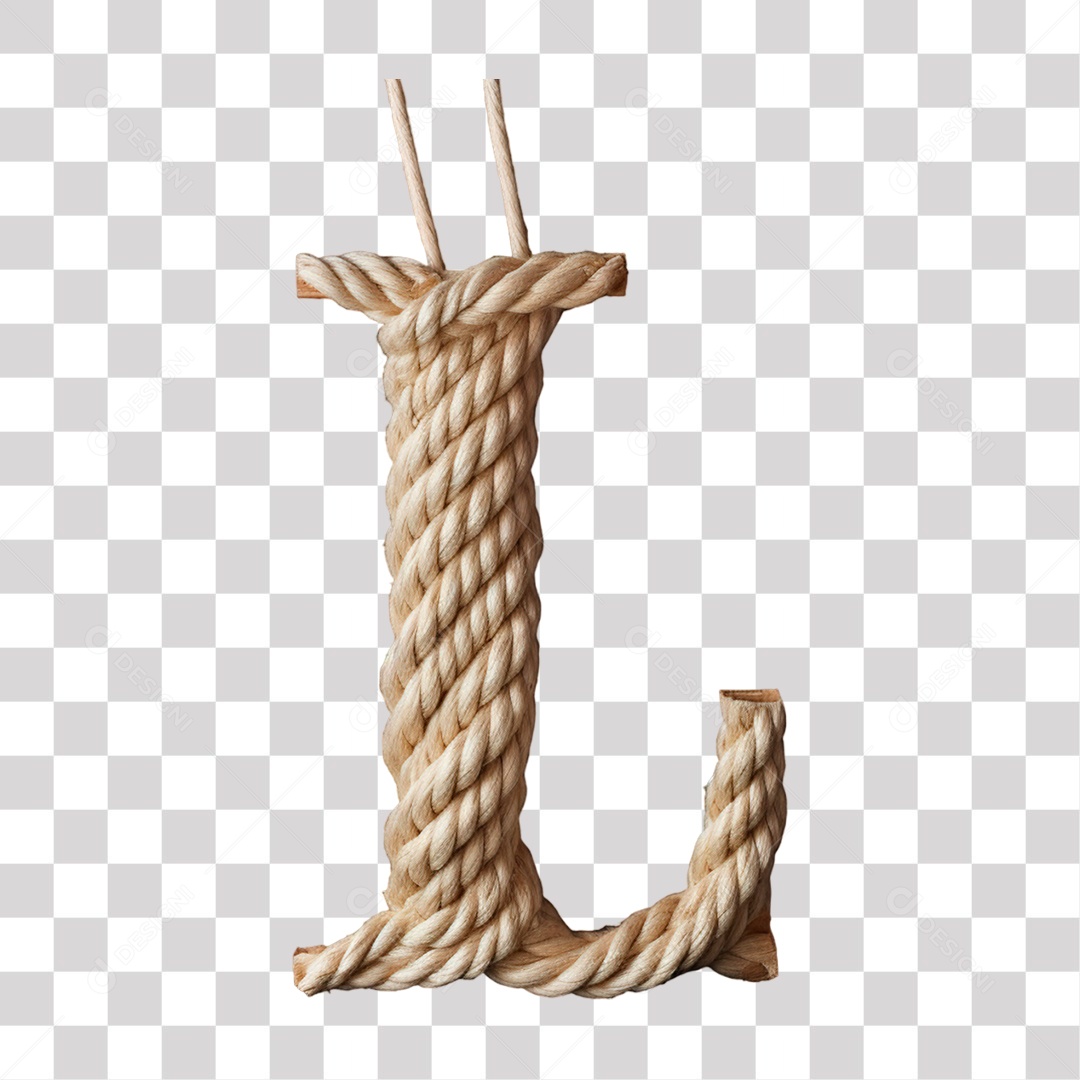 Letra L Maiúscula de Corda Elemento 3D para Composição PNG Transparente