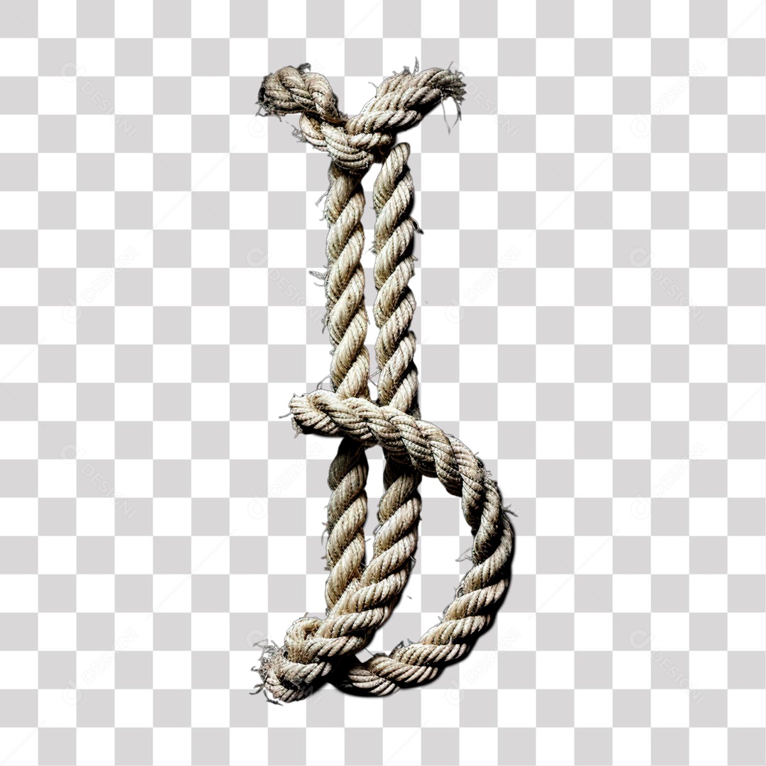 Letra I Maiúscula de Corda com Nó Elemento 3D para Composição PNG Transparente