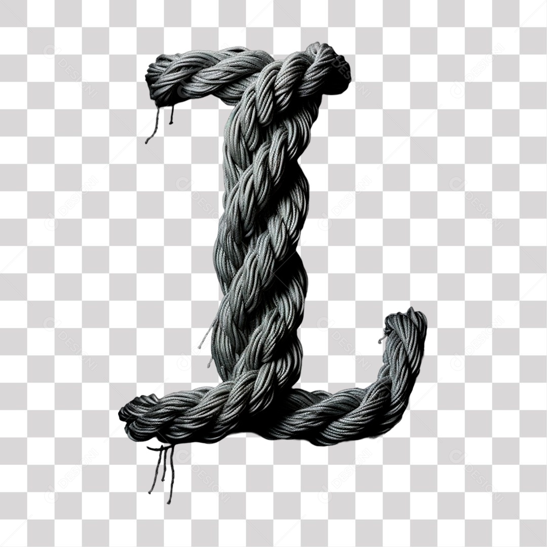 Letra L Maiúscula de Corda Elemento 3D Cinza para Composição PNG Transparente