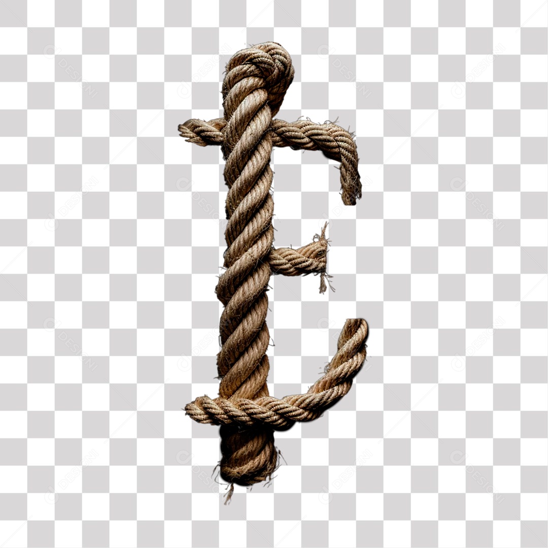 Letra E Maiúscula de Corda Elemento 3D para Composição PNG Transparente