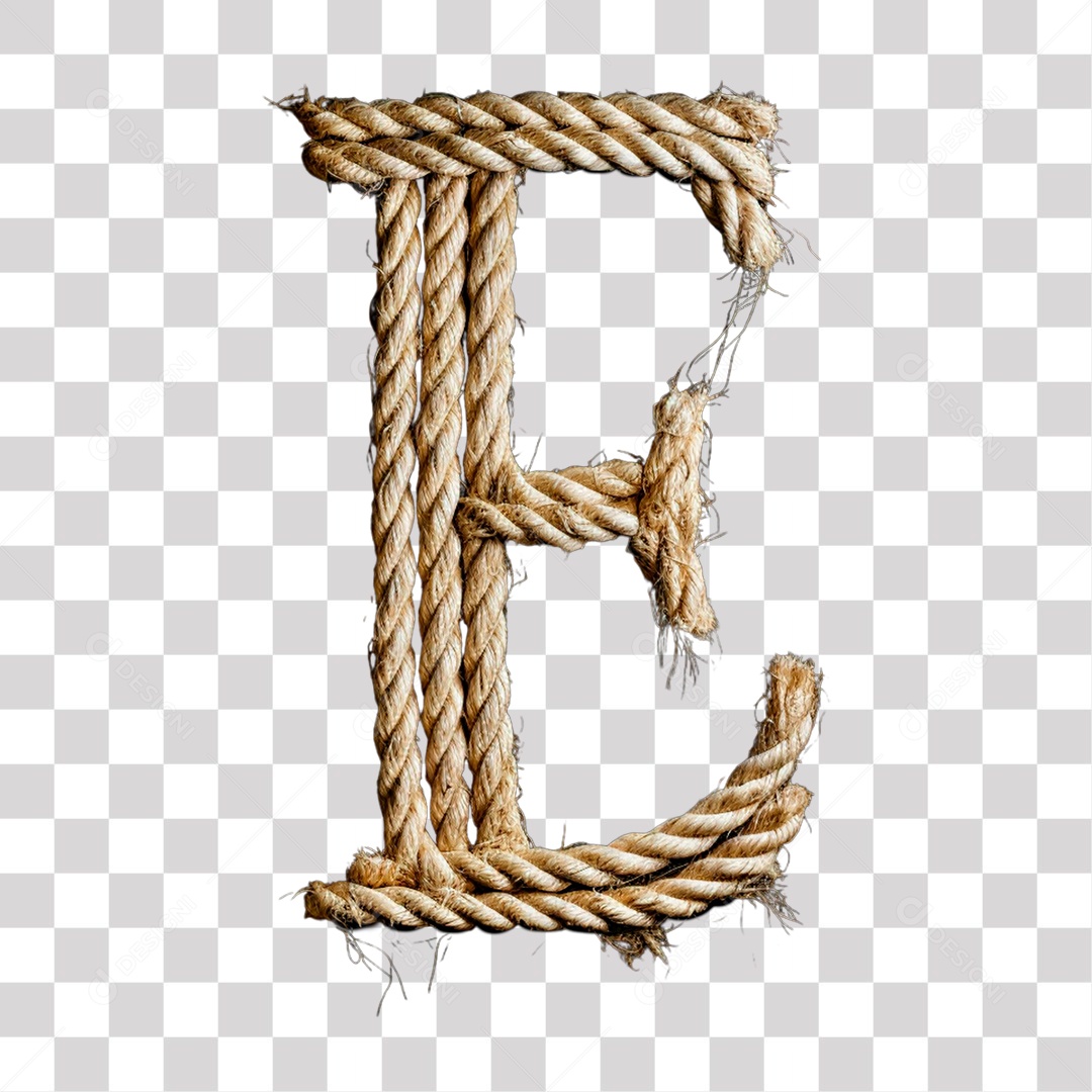 Letra E Maiúscula de Corda Elemento 3D para Composição PNG Transparente