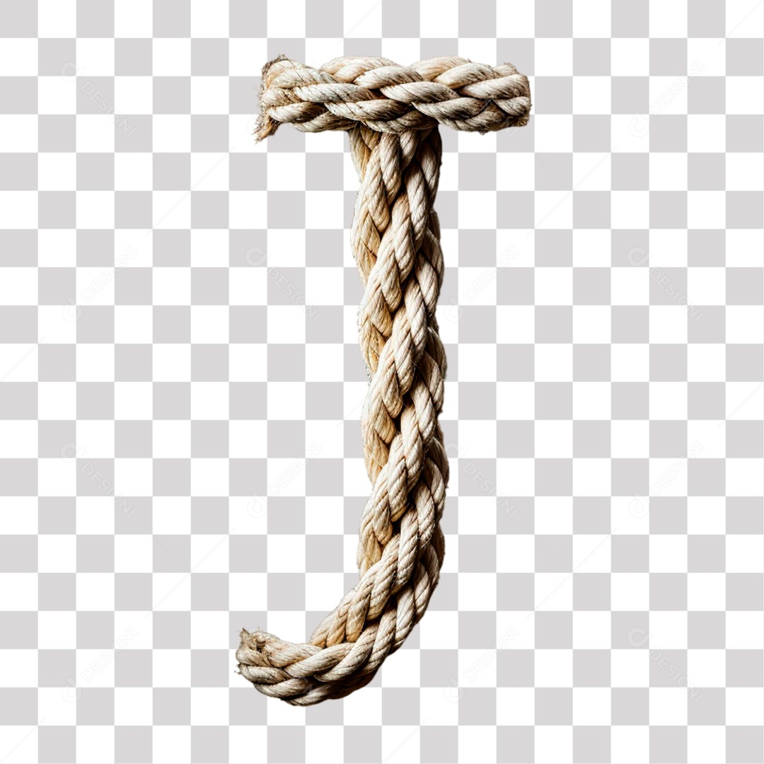 Letra J Maiúscula de Corda Elemento 3D para Composição PNG Transparente