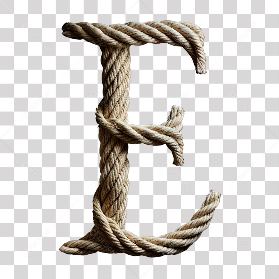 Letra E Maiúscula de Corda Elemento 3D para Composição PNG Transparente