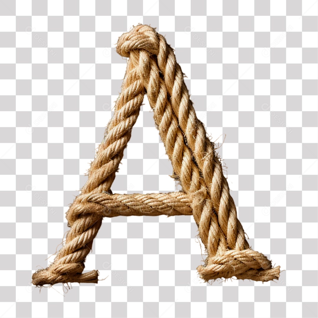 Letra A Maiúscula de Corda Elemento 3D para Composição PNG Transparente