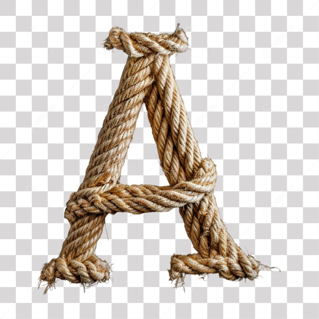 Letra A Maiúscula de Corda Elemento 3D para Composição PNG Transparente