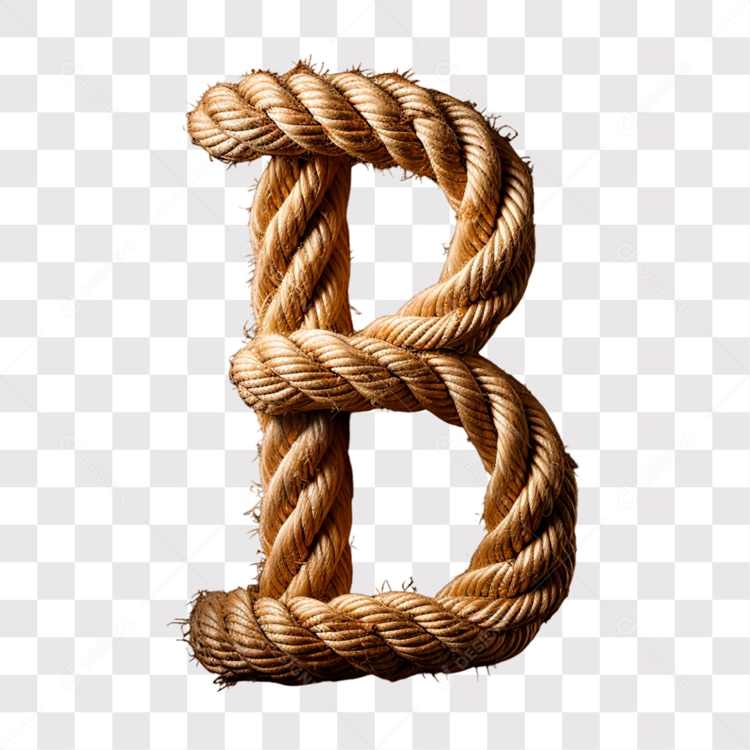 Letra B Maiúscula de Corda Elemento 3D para Composição PNG Transparente