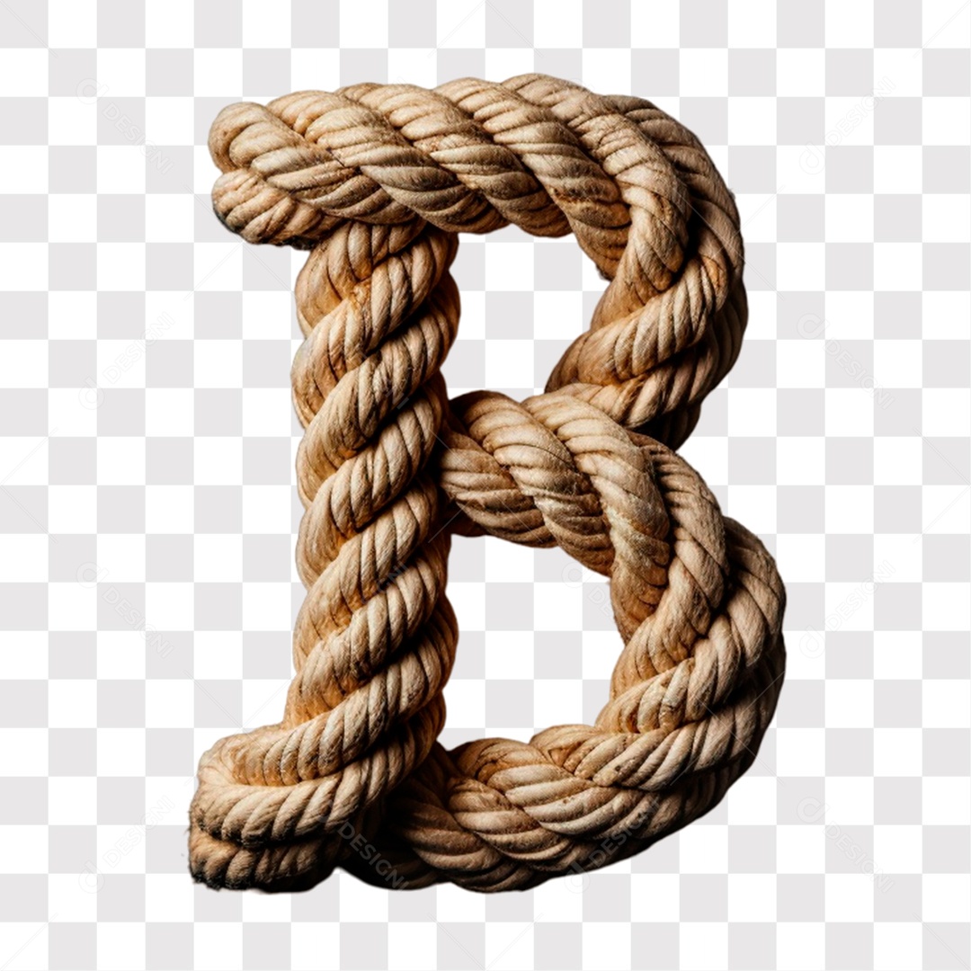 Elemento 3D Letra B Maiúscula de Corda para Composição PNG Transparente