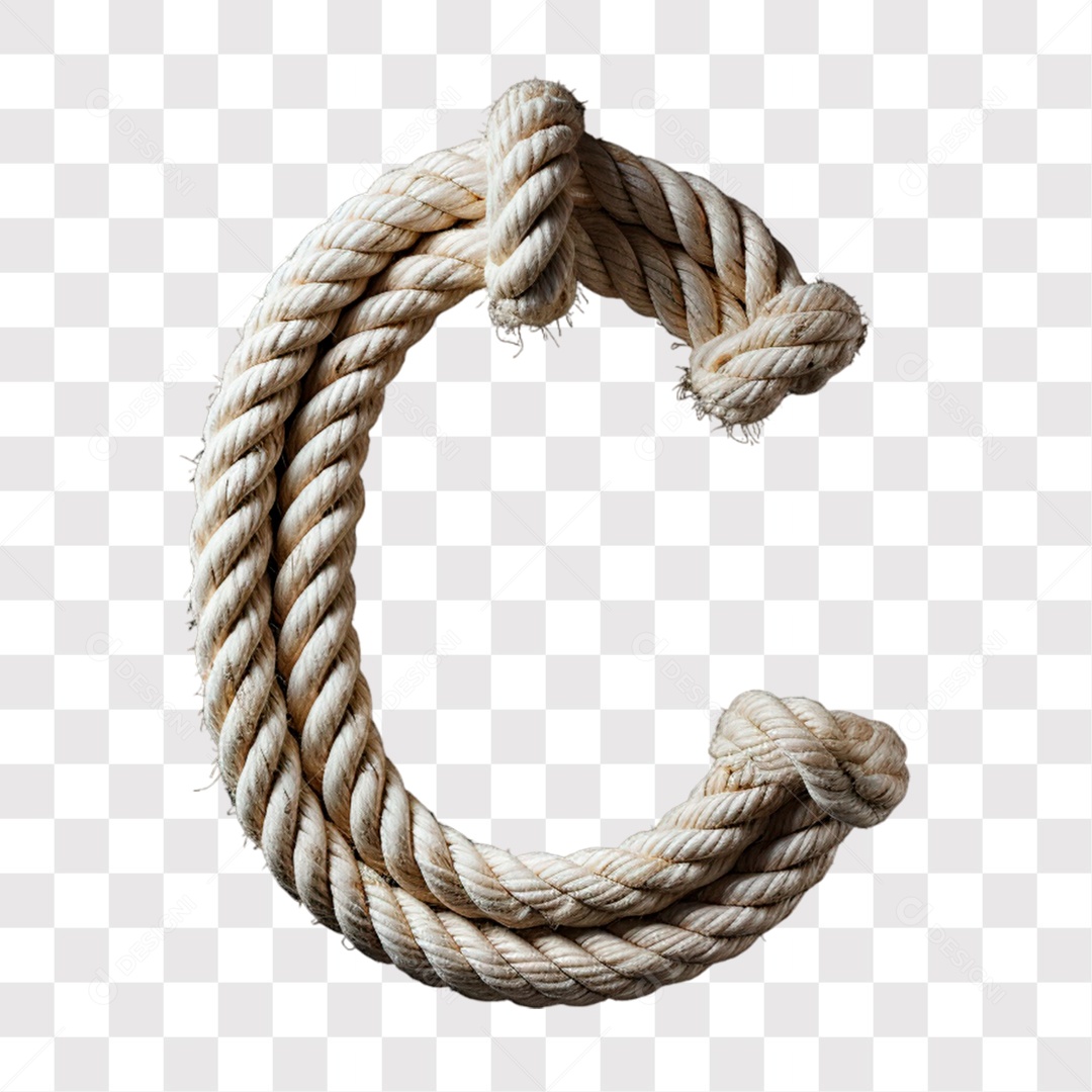 Elemento 3D Letra C Maiúscula de Corda para Composição PNG Transparente