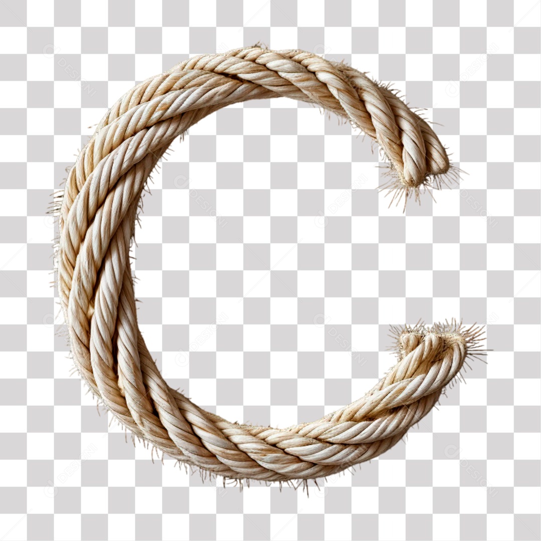 Letra C Maiúscula de Corda Elemento 3D para Composição PNG Transparente