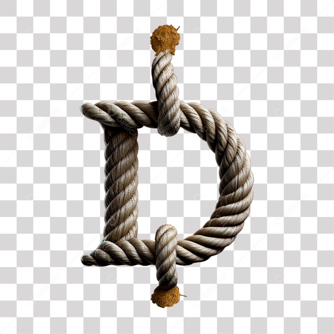 Letra D Maiúscula de Corda Elemento 3D para Composição PNG Transparente