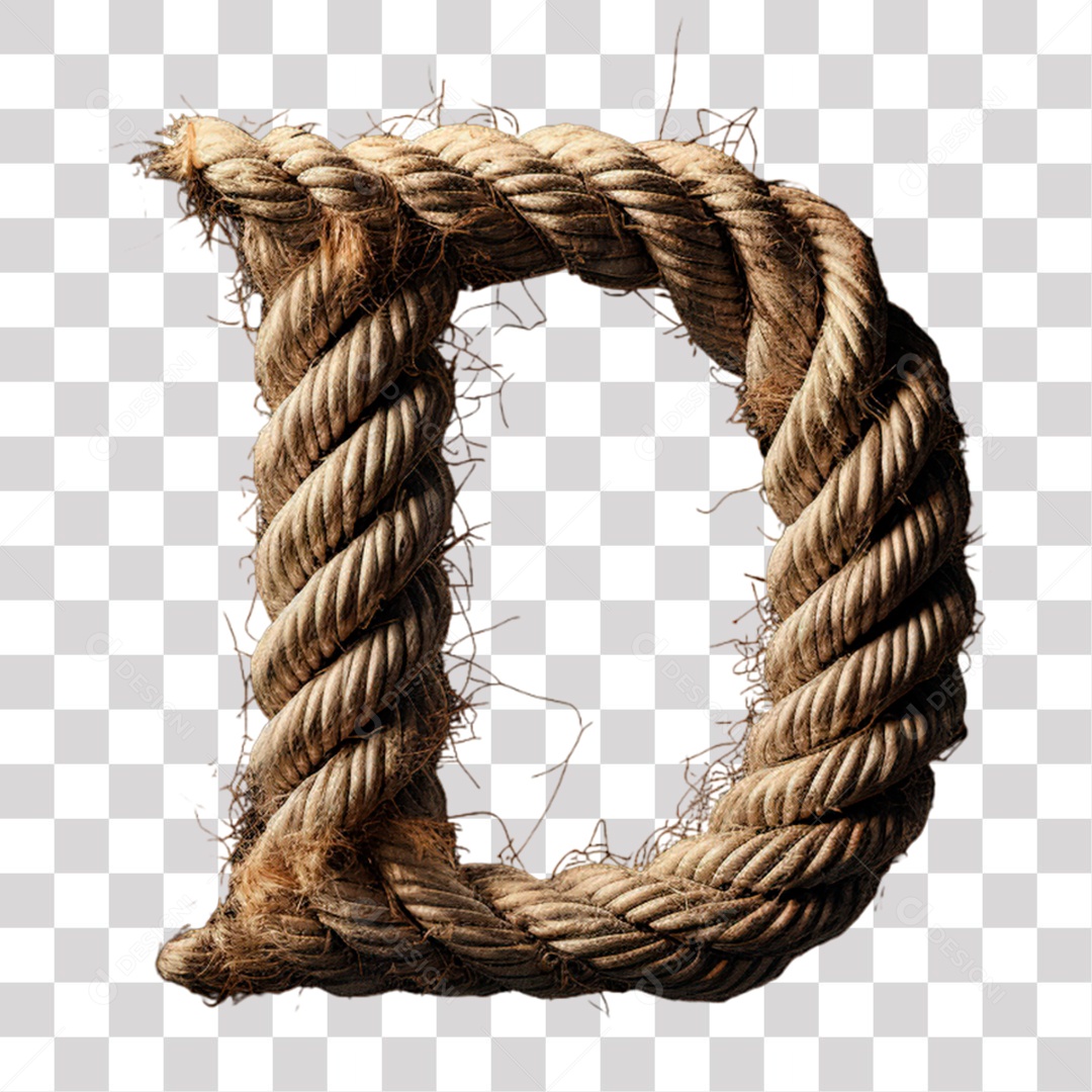 Letra D Maiúscula de Corda Elemento 3D para Composição PNG Transparente