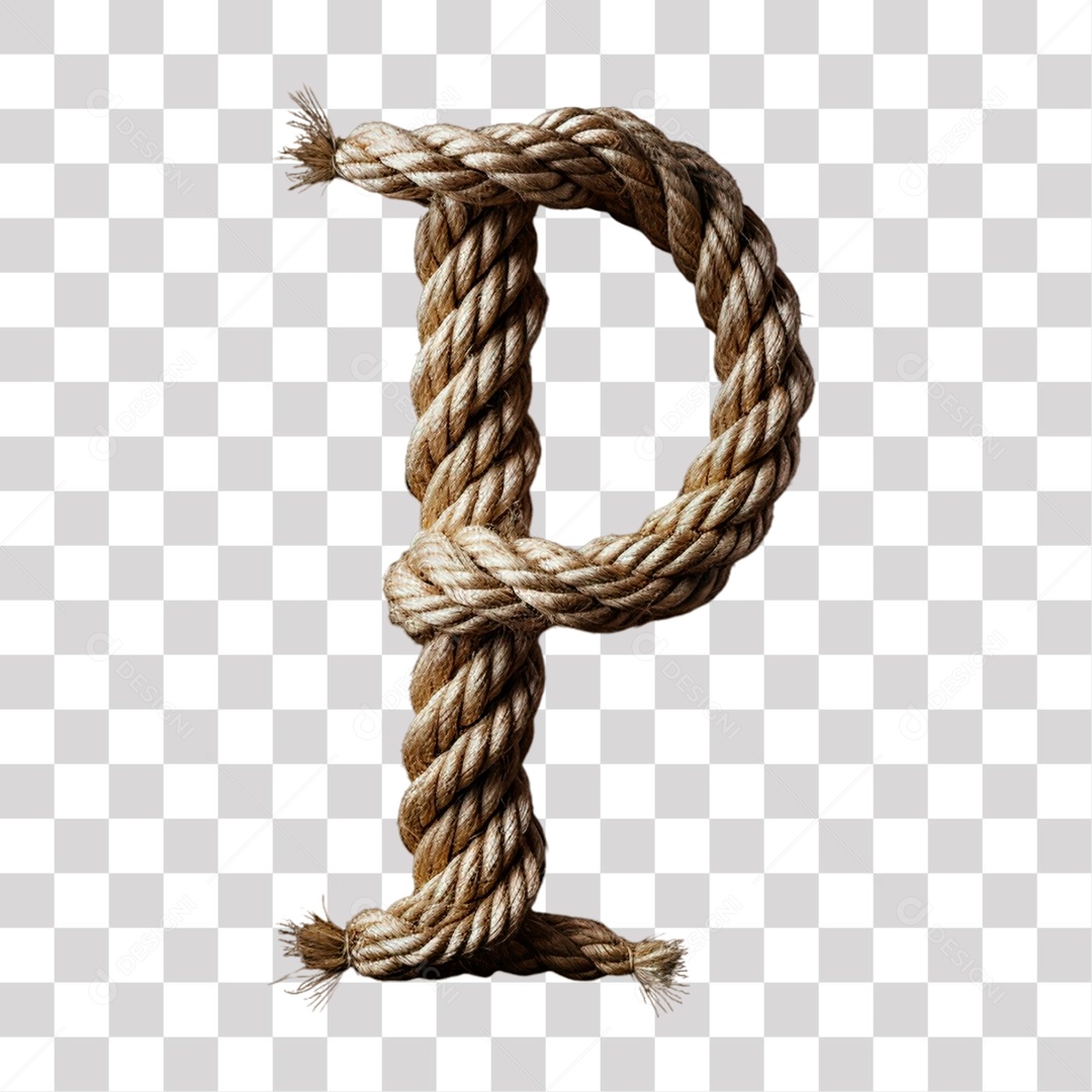 Letra P Maiúscula de Corda Elemento 3D para Composição PNG Transparente