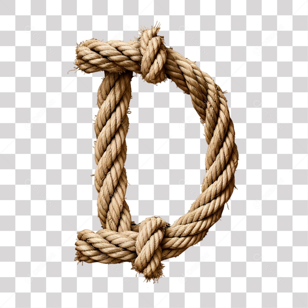 Letra D Maiúscula de Corda Elemento 3D para Composição PNG Transparente