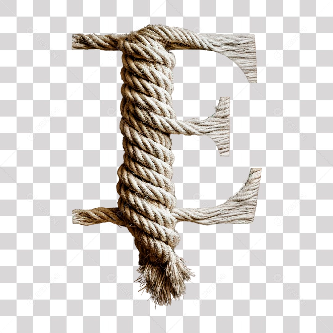 Letra E Maiúscula de Corda Elemento 3D para Composição PNG Transparente