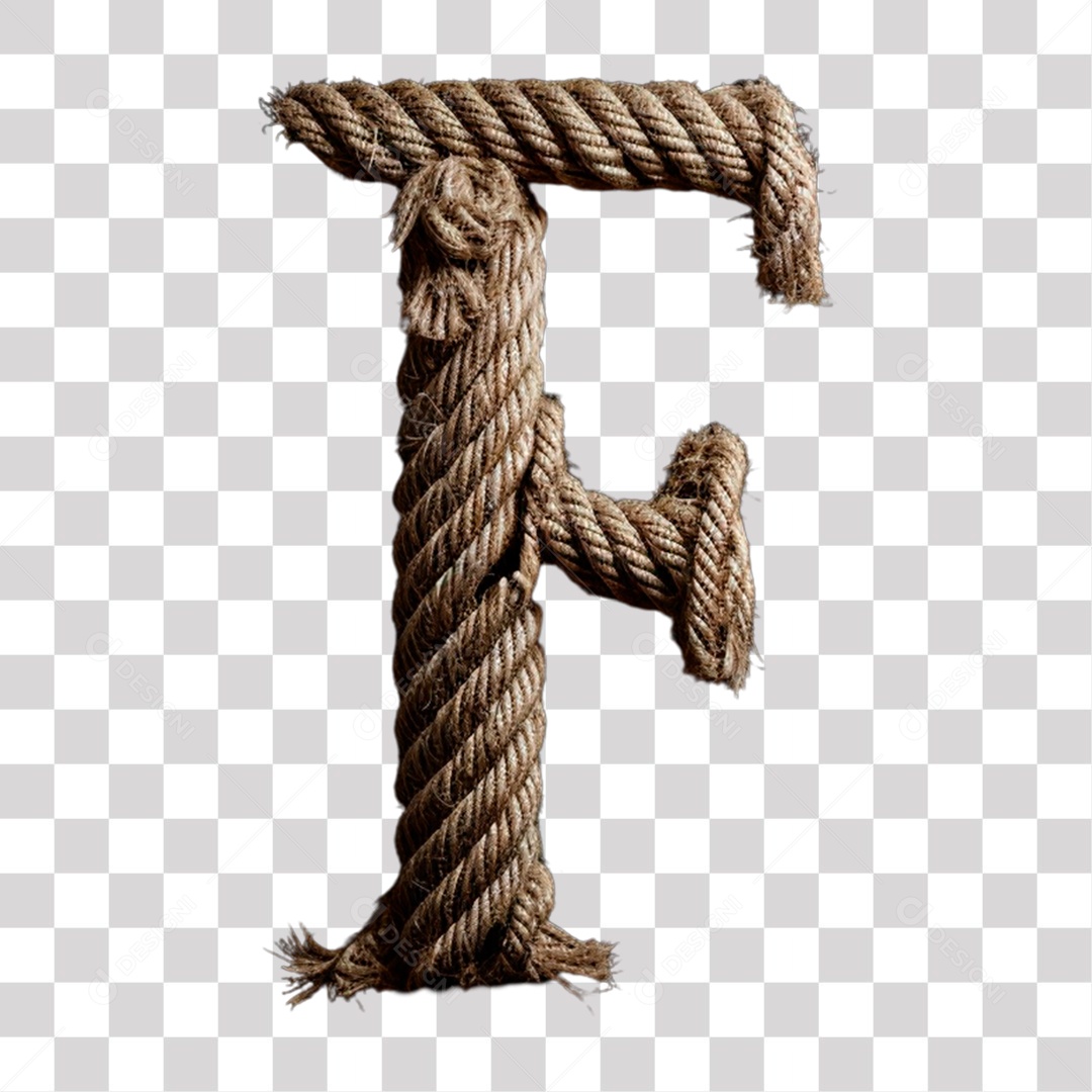 Letra F Maiúscula de Corda Elemento 3D para Composição PNG Transparente