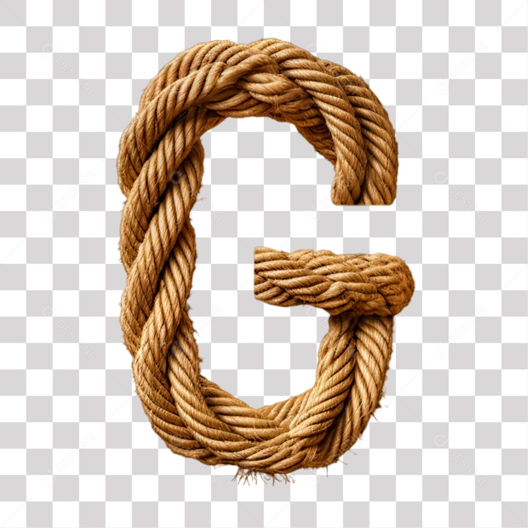 Elemento 3D Letra G Maiúscula de Corda para Composição PNG Transparente