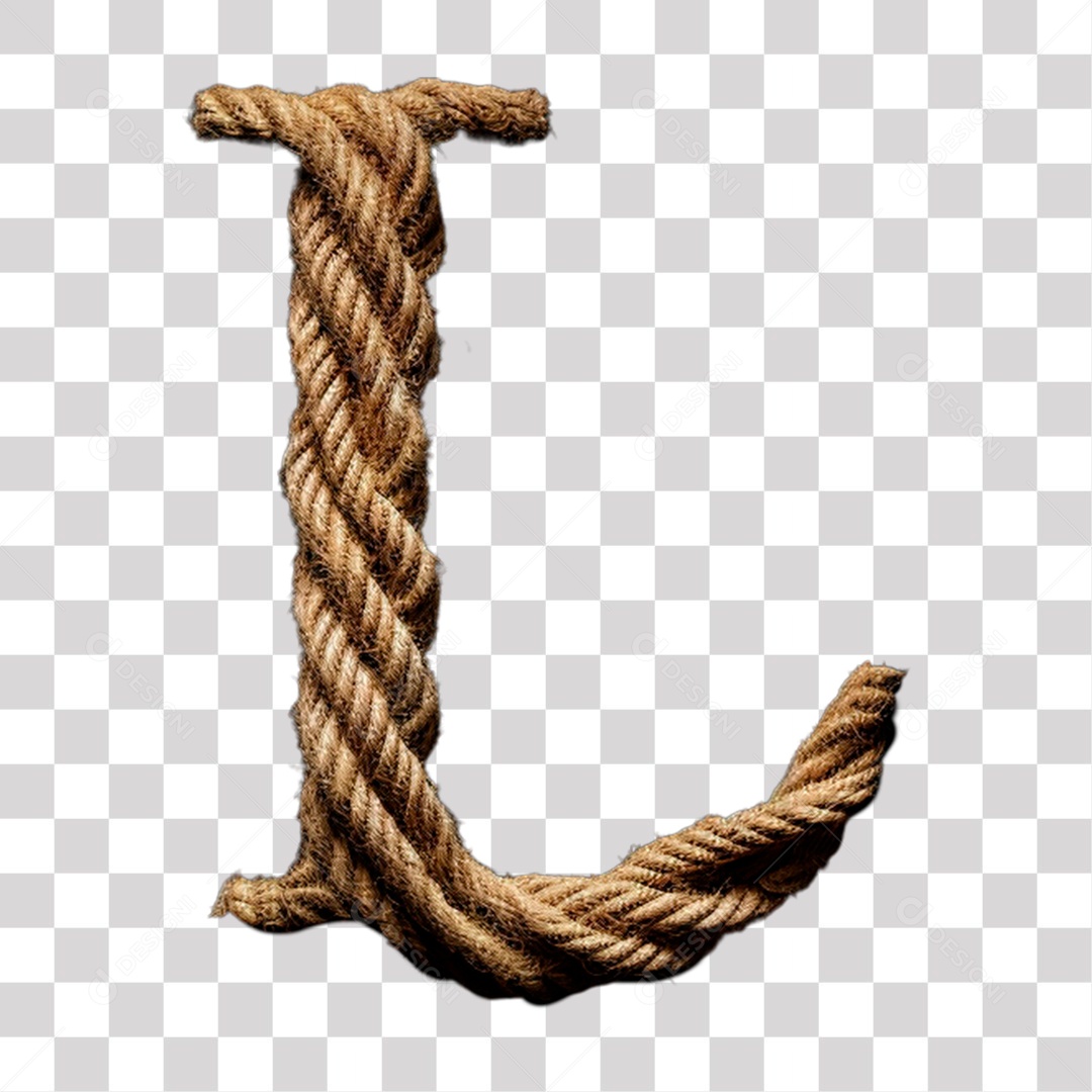 Letra L Maiúscula de Corda Elemento 3D para Composição PNG Transparente