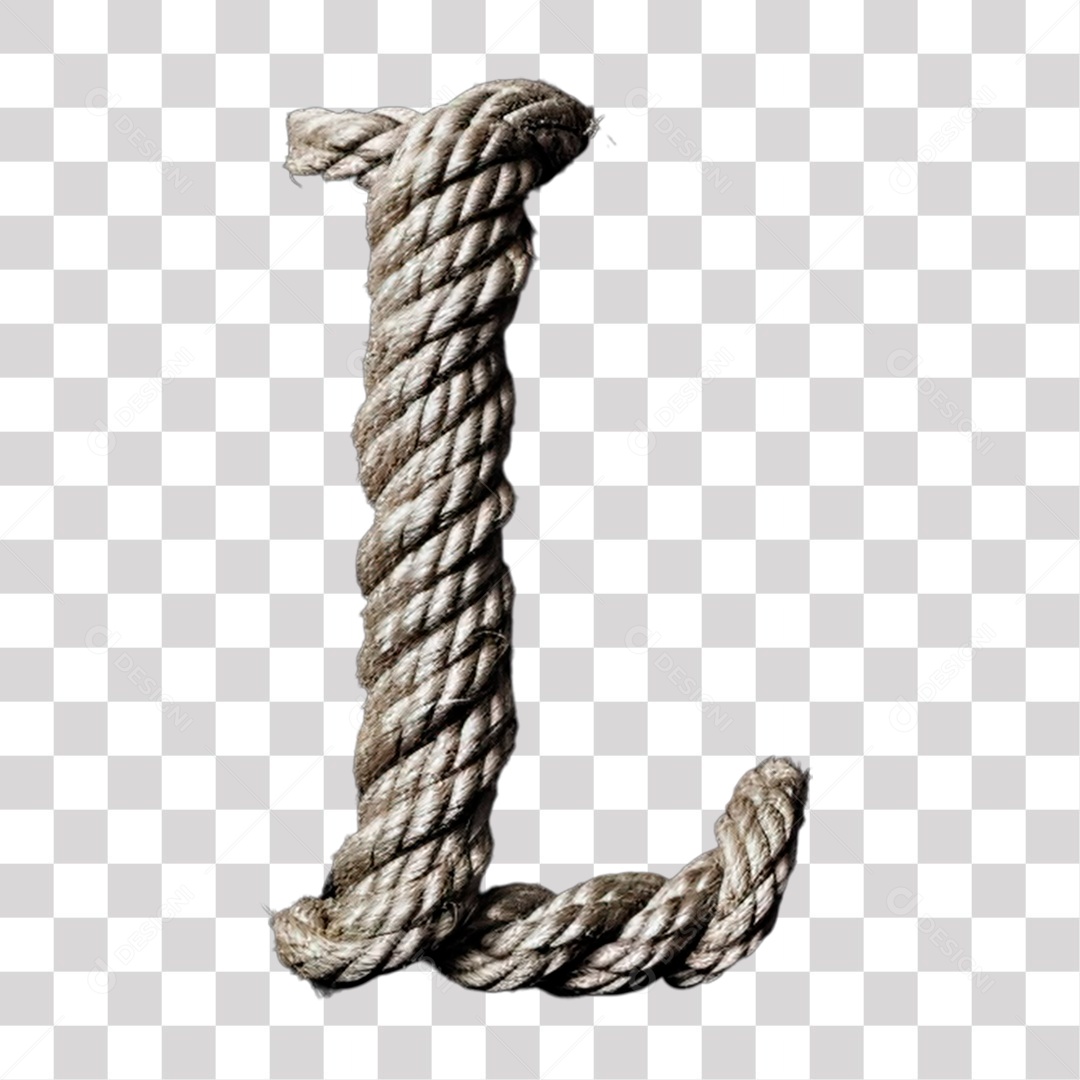 Letra L Maiúscula de Corda Elemento 3D para Composição PNG Transparente