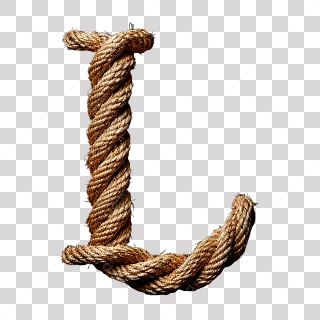 Letra L Maiúscula de Corda Elemento 3D para Composição PNG Transparente