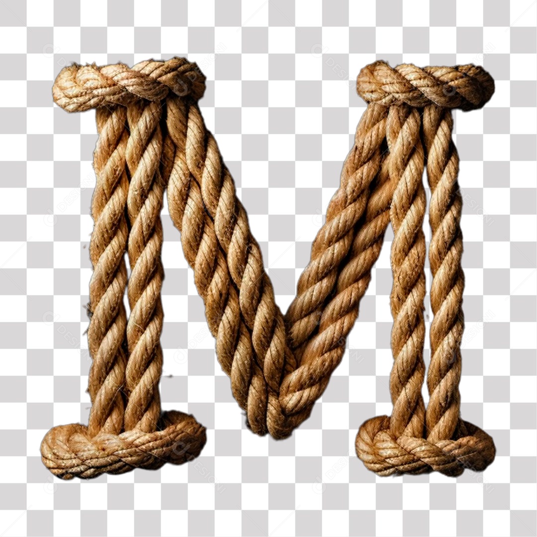 Letra M Maiúscula de Corda Elemento 3D para Composição PNG Transparente